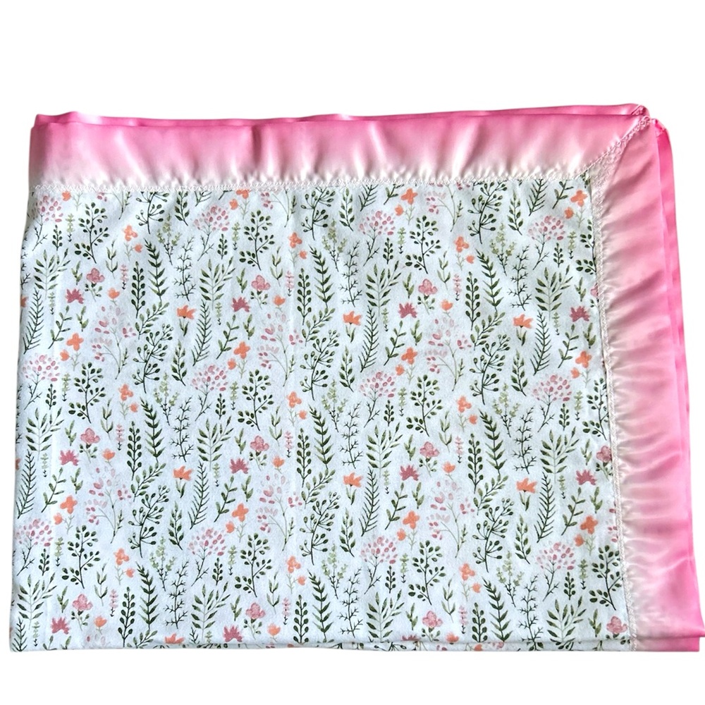 Hand Crafted Baby Blanket Colorful Floral Soft Flannel Blanket Satin Binding - Picture 4 of 6